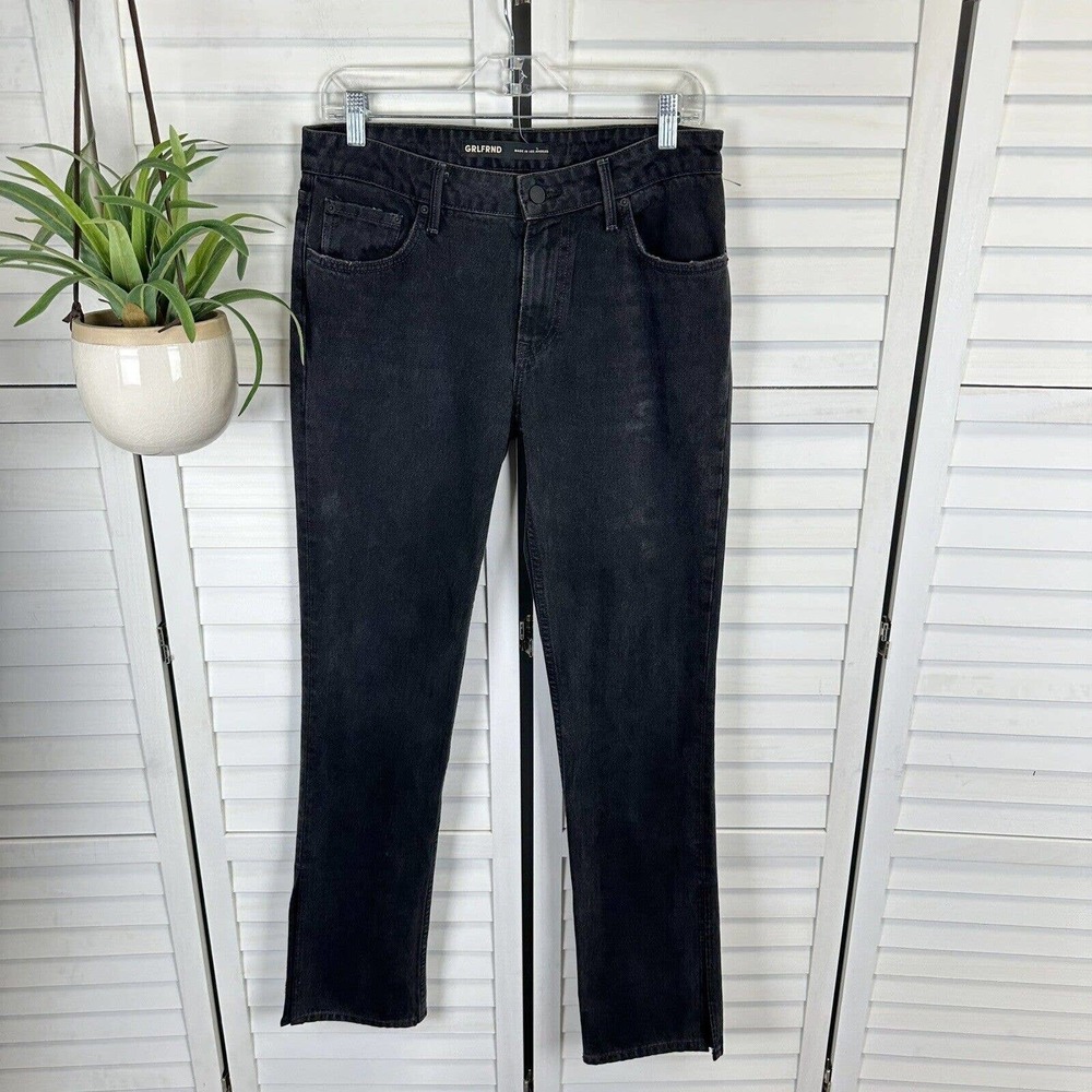 NWOT GRLFRND The Hailey Low Rise Boot Jeans Slit Hem Sunset Strip‎ Black Size 27